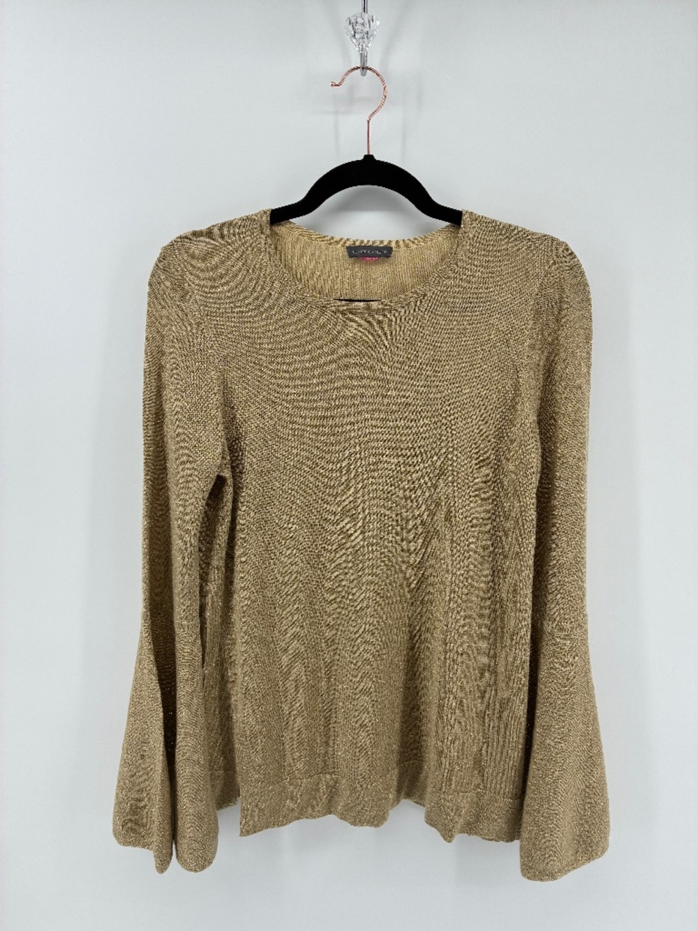Long Sleeve Metallic Gold Vince Camuto Blouse with Beautiful Bell Sleeves
